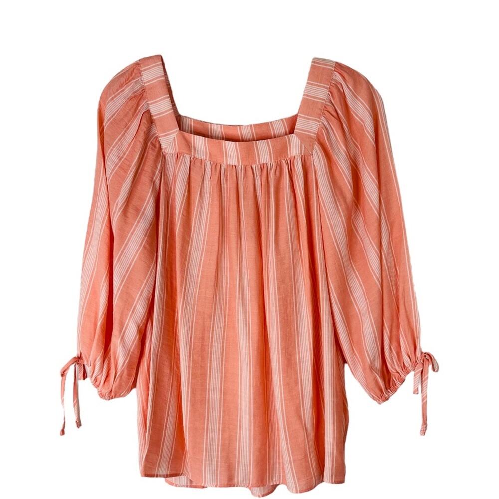 NWT Lauren Conrad peach white striped square neck preppy tie top XS